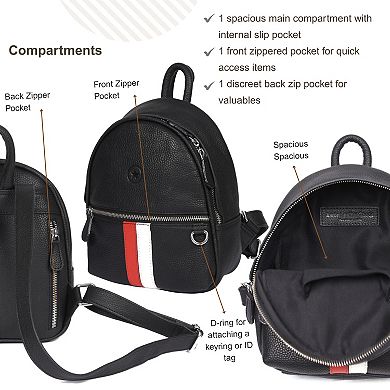 Mini Black Leather Backpack for Women with Red and White Stripe by Aaron Leather Goods