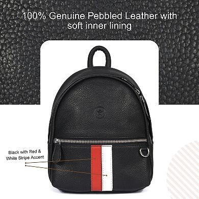 Mini Black Leather Backpack for Women with Red and White Stripe by Aaron Leather Goods