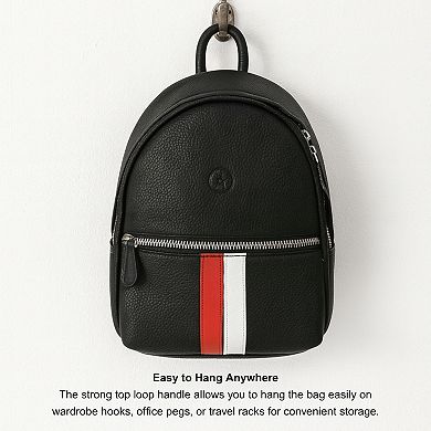 Mini Black Leather Backpack for Women with Red and White Stripe by Aaron Leather Goods