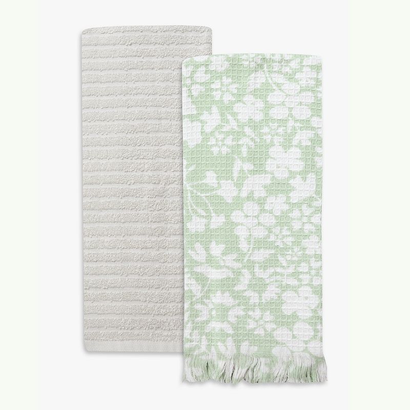 Mingle & Co. Printed Waffle Terry Kitchen Towel 2-Pack, Cameo Green