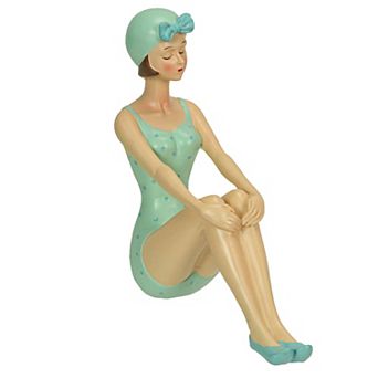 Retro Bathing Beauty Beach Girl Green Polka Dot Swimsuit Resin Figurine Home
