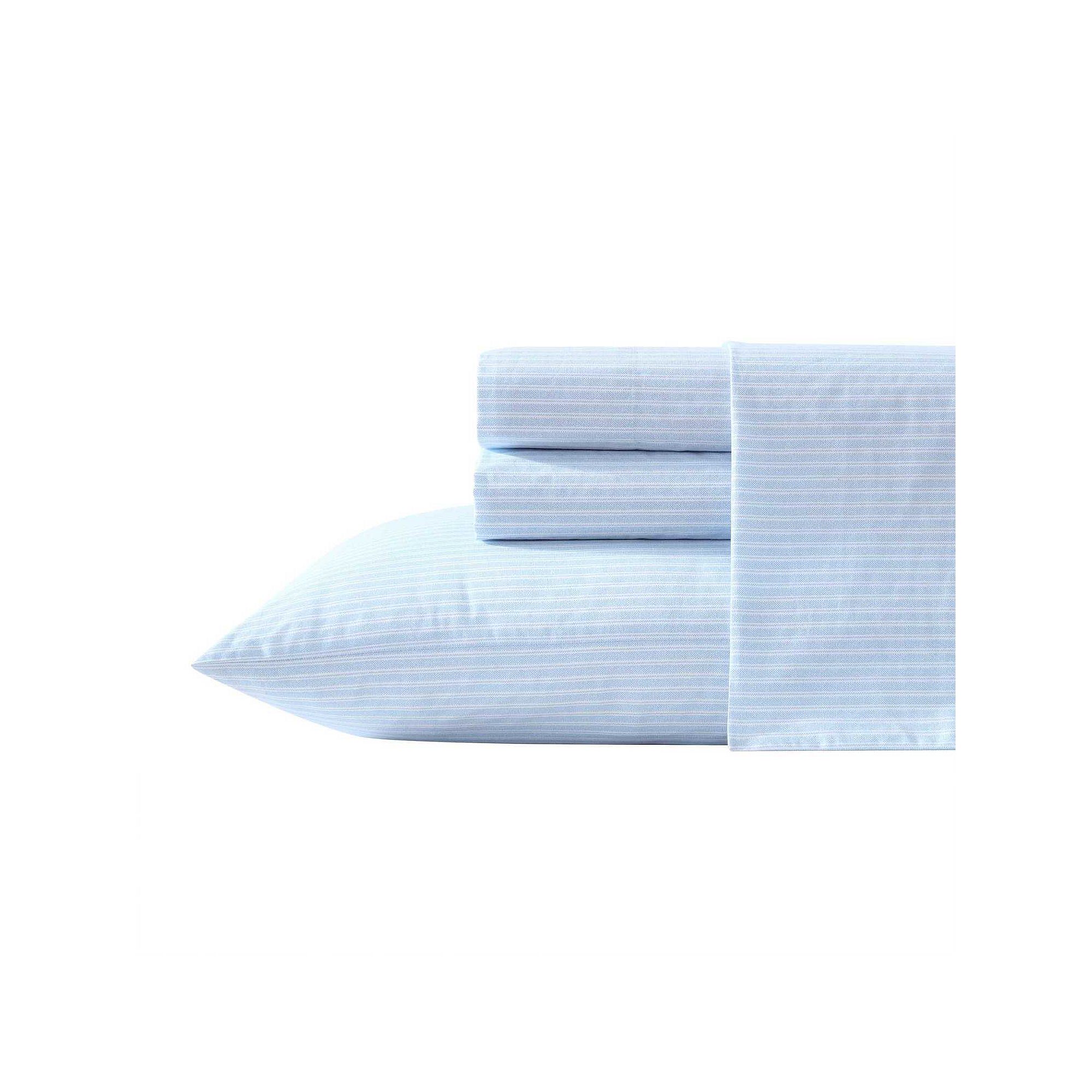 Laura Ashley Cotton Percale Sheet Set with Pillowcases, Blue Stripe