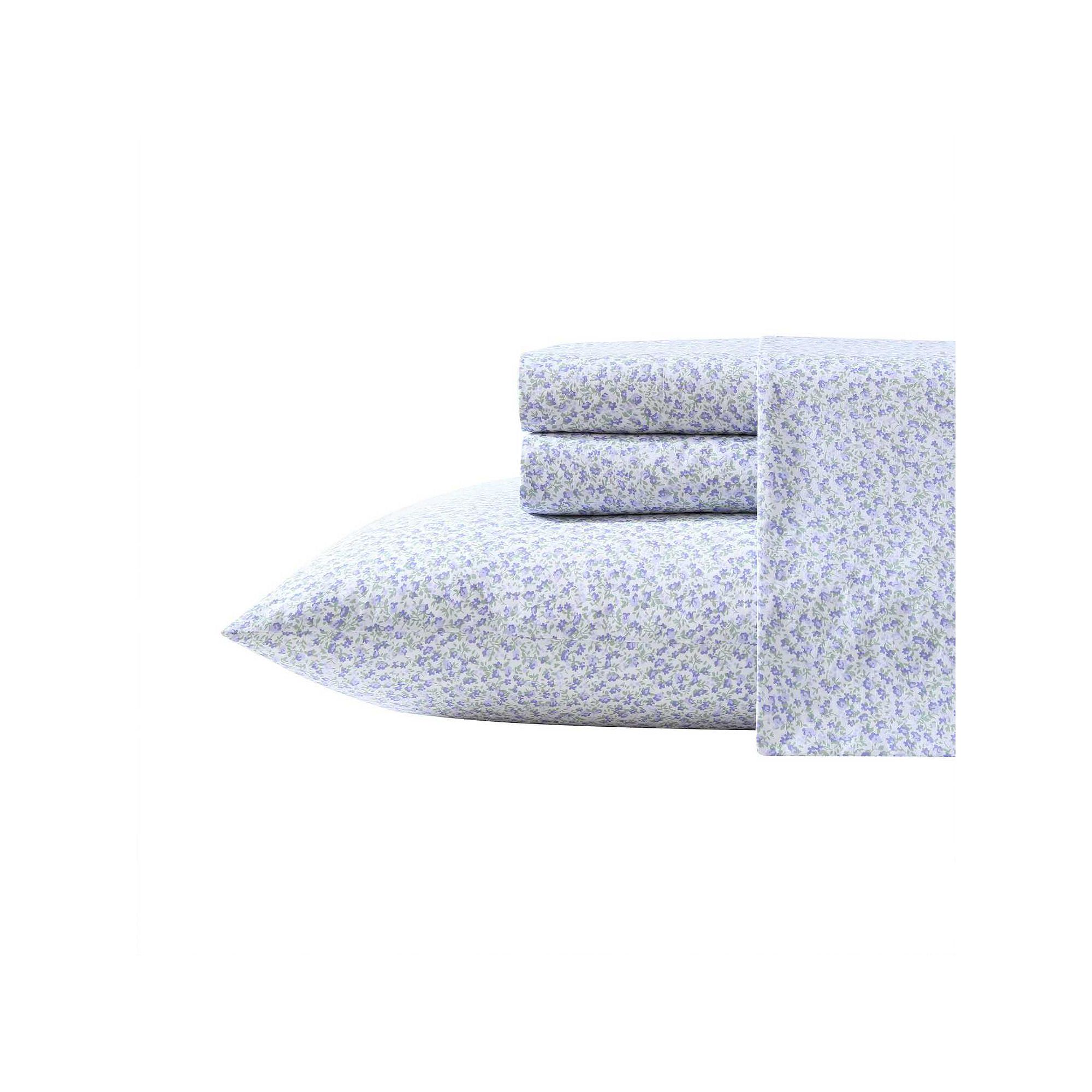 Laura Ashley Cotton Percale Sheet Set with Pillowcases, Purple Rosa