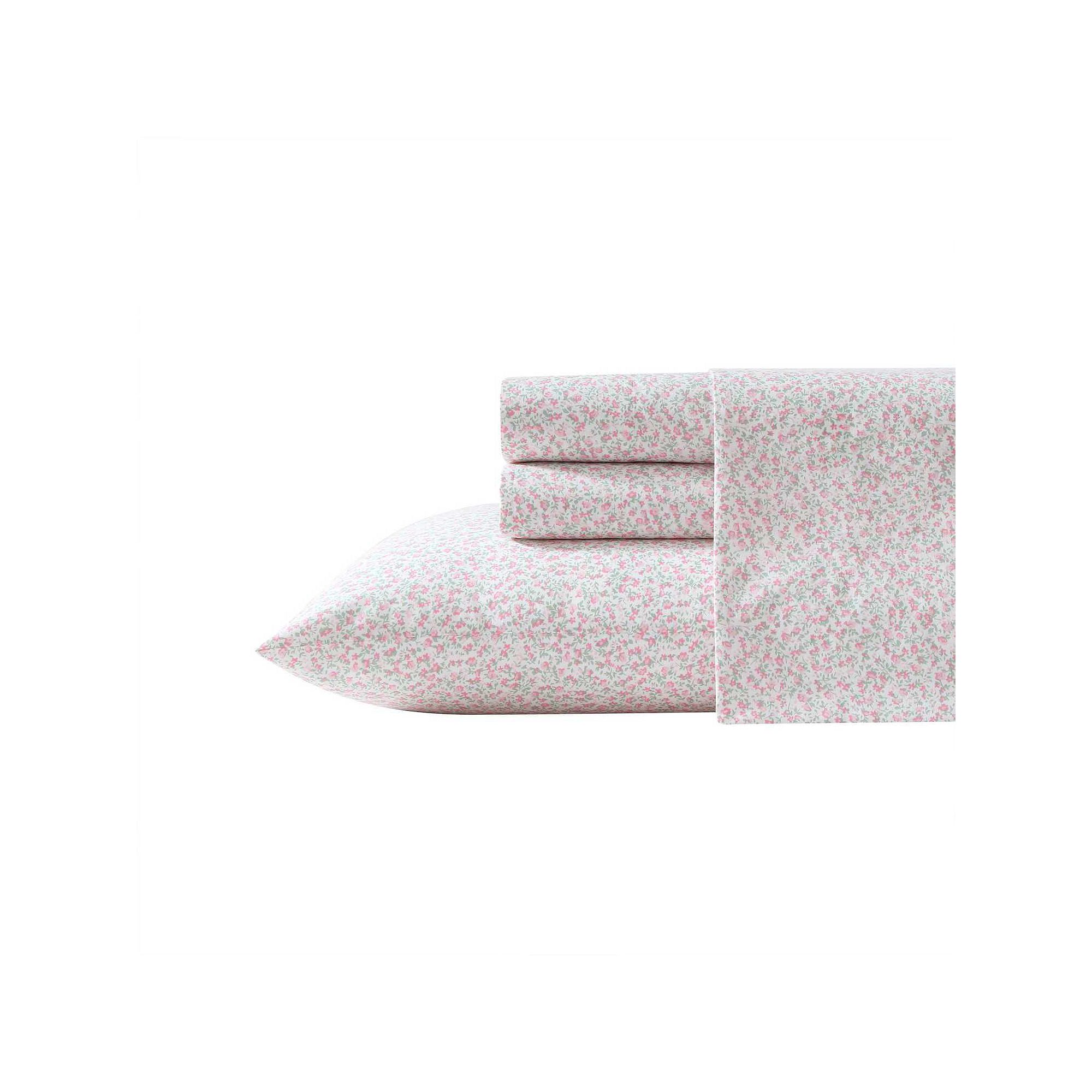 Laura Ashley Cotton Percale Sheet Set with Pillowcases, Pink Rosa