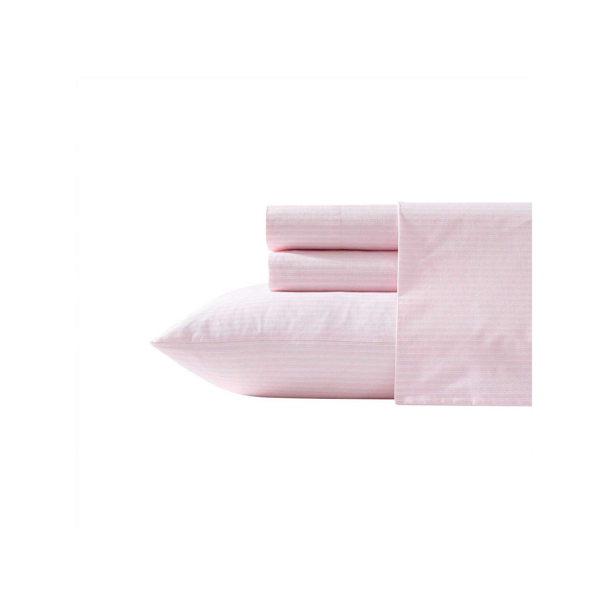 Laura Ashley Cotton Percale Sheet Set with Pillowcases, Pink Stripe