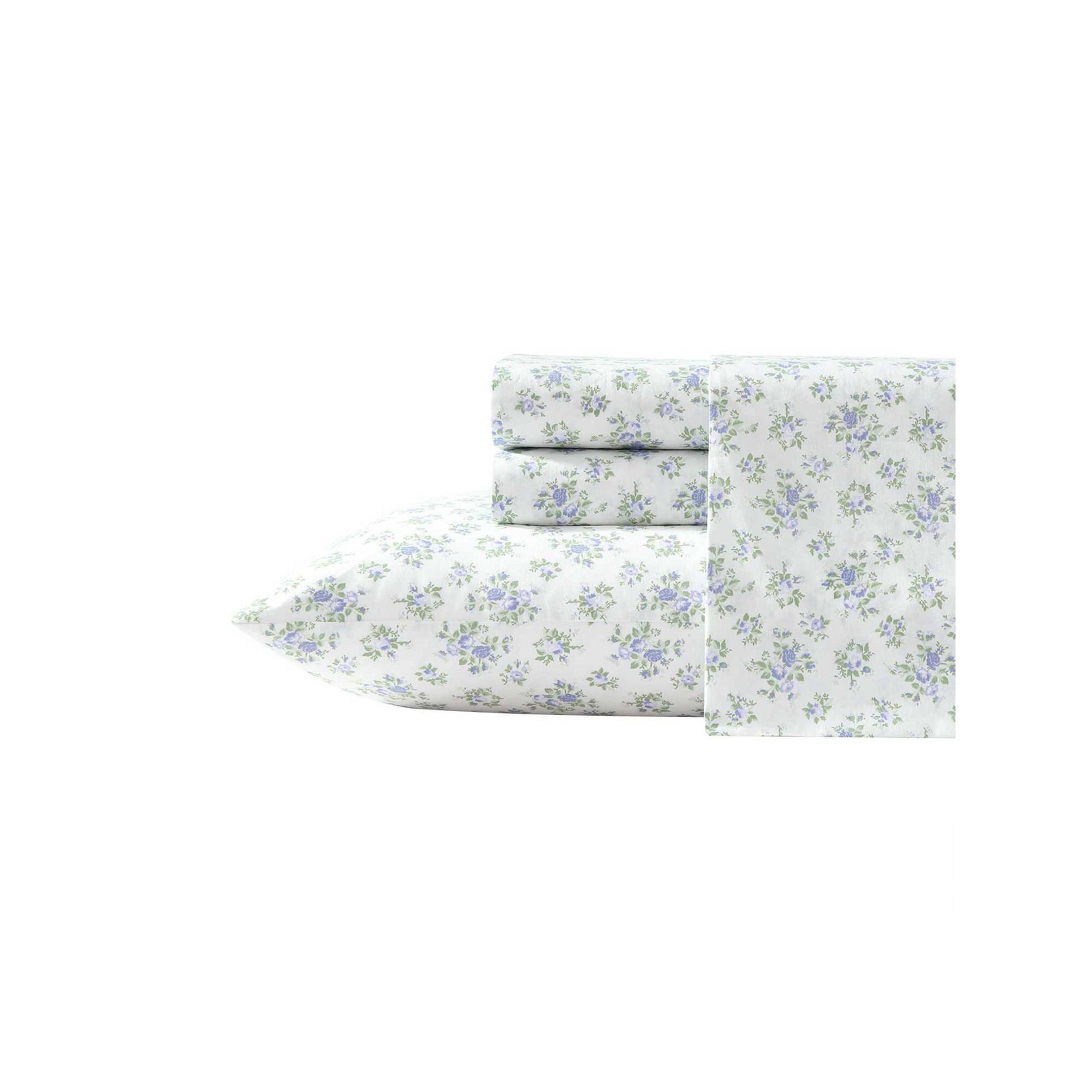 Laura Ashley Cotton Percale Sheet Set with Pillowcases, Purple Leanna