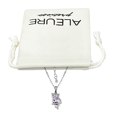 Aleure Precioso Sterling Silver Owl Pendant Necklace