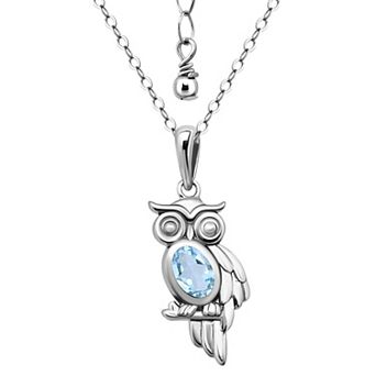 Aleure Precioso Sterling Silver Owl Pendant Necklace