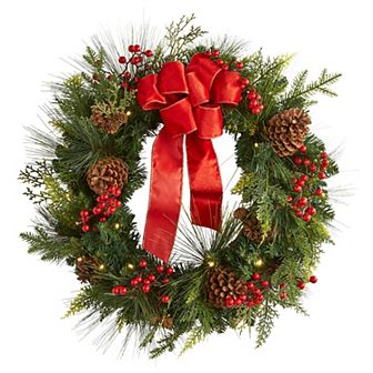 BrylaneHome 28 Pre-Lit Holiday Classic Wreath
