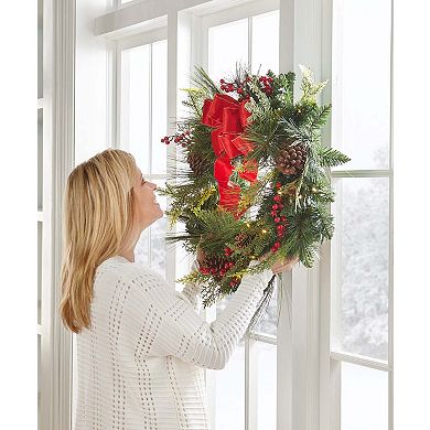 BrylaneHome 28"" Pre-Lit Holiday Classic Wreath