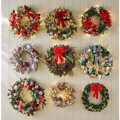 BrylaneHome 28"" Pre-Lit Holiday Classic Wreath
