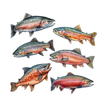 Wild Salmon Tales Wooden Clip-on Ornaments Set Of 6 By G. Debrekht