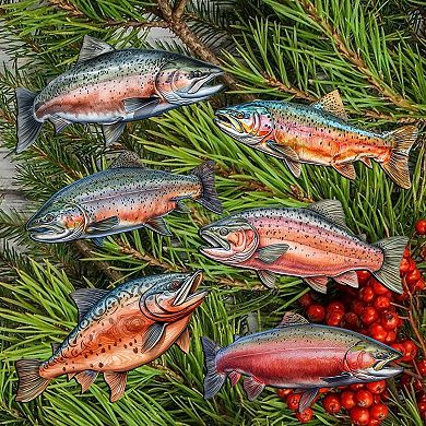 Wild Salmon Tales Wooden Clip-on Ornaments Set Of 6 By G. Debrekht