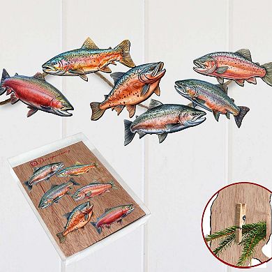 Wild Salmon Tales Wooden Clip-on Ornaments Set Of 6 By G. Debrekht