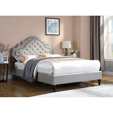 Best Master Furniture Theresa Linen Fabric Bed with Nailhead Trim