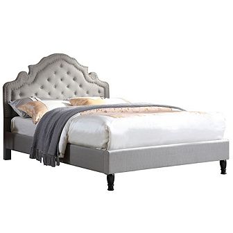 Best Master Furniture Theresa Linen Fabric Bed with Nailhead Trim