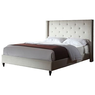 Best Master Furniture Valentina Linen Fabric Upholstered Wingback Platform Bed