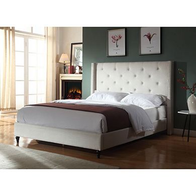 Best Master Furniture Valentina Linen Fabric Upholstered Wingback Platform Bed