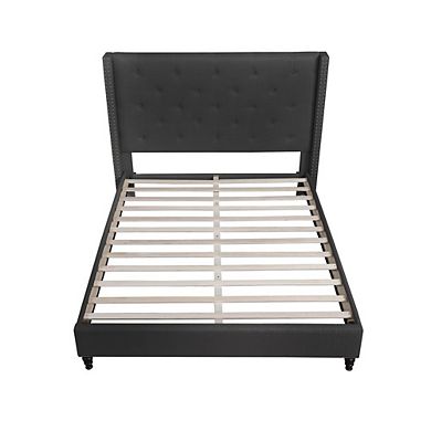 Best Master Furniture Valentina Linen Fabric Upholstered Wingback Platform Bed
