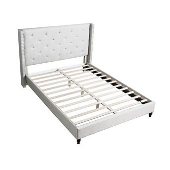 Best Master Furniture Valentina Linen Fabric Upholstered Wingback Platform Bed