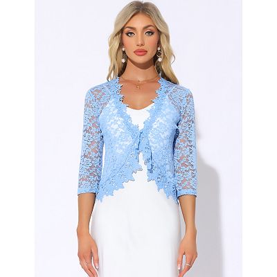 Floral Lace Shrugs for Women's Evening 3/4 Sleeves Formal Elegant