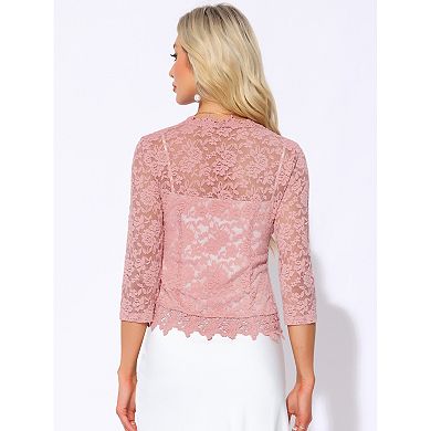 Floral Lace Shrugs for Women's Evening 3/4 Sleeves Formal Elegant Bolero Cardigan