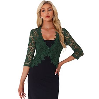 Floral Lace Shrugs for Women's Evening 3/4 Sleeves Formal Elegant Bolero Cardigan