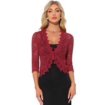 Floral Lace Shrugs for Women's Evening 3/4 Sleeves Formal Elegant Bolero Cardigan