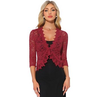 Floral Lace Shrugs for Women's Evening 3/4 Sleeves Formal Elegant Bolero Cardigan