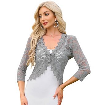 Floral Lace Shrugs for Women's Evening 3/4 Sleeves Formal Elegant Bolero Cardigan
