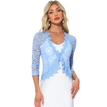 Floral Lace Shrugs for Women's Evening 3/4 Sleeves Formal Elegant Bolero Cardigan