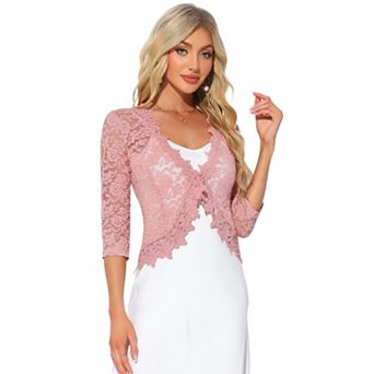 Floral Lace Shrugs for Women's Evening 3/4 Sleeves Formal Elegant Bolero Cardigan