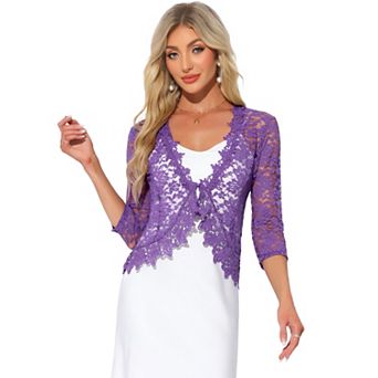 Floral Lace Shrugs for Women's Evening 3/4 Sleeves Formal Elegant Bolero Cardigan