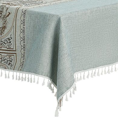 Rustic Tablecloth Cotton Linen Waterproof Table Cover With Tassels 55" X 87"