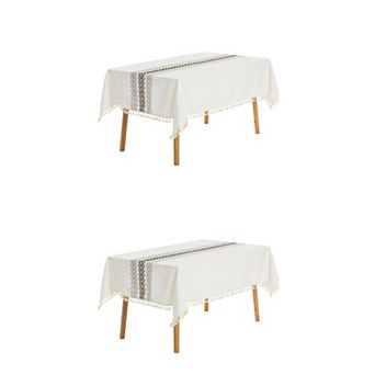 Rustic Tablecloth Cotton Linen Waterproof Table Cover With Tassels 55" X 87"