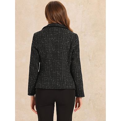 Plaid Tweed Jacket for Women's Notch Lapel Button Elegant Long Sleeve Blazer Jackets
