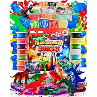 Dinosaur And Monsters Battle Slime Kit, Slime Pack With 14 Premade Slime