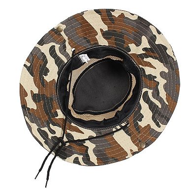Men Wide Full Brim Brown Black Camouflage Mesh Design Fishing Outdoor Sun Hiking Hat Cap