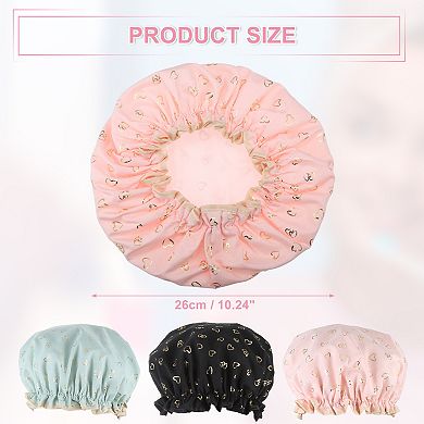 3pcs Shower Cap 2 Layers Heart Shape Elastic Hair Cap Reusable Bath Caps For Women Pink Green Black