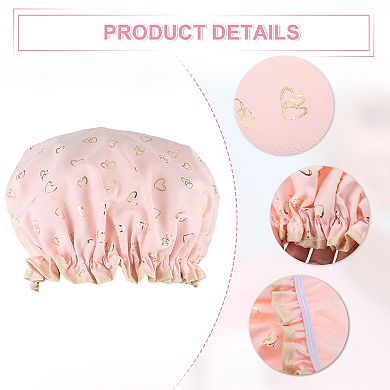3pcs Shower Cap 2 Layers Heart Shape Elastic Hair Cap Reusable Bath Caps For Women Pink Green Black