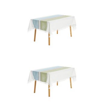 Rustic Tablecloth Cotton Linen Waterproof Table Cover With Tassels 55" X 71"