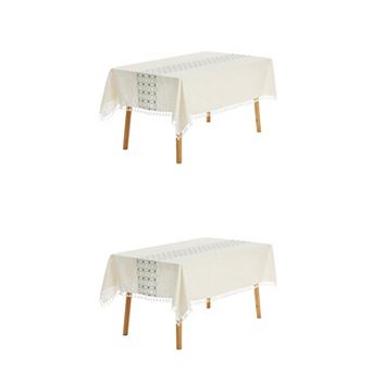 Rustic Tablecloth Cotton Linen Waterproof Table Cover With Tassels 55" X 71"