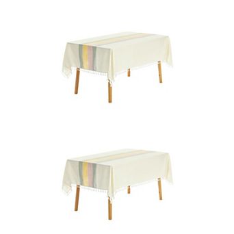 Rustic Tablecloth Cotton Linen Waterproof Table Cover With Tassels 39" X 63"