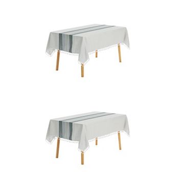 Rustic Tablecloth Cotton Linen Waterproof Table Cover With Tassels 39" X 63"