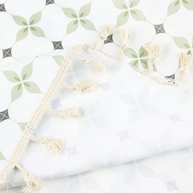 Rectangle Floral Tablecloth Faux Pu Table Cover With Tassels