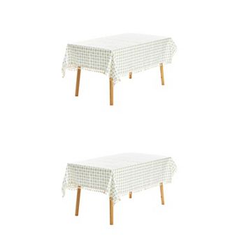 Rectangle Floral Tablecloth Faux Pu Table Cover With Tassels