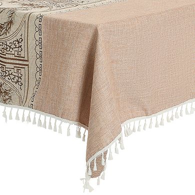 Rustic Tablecloth Cotton Linen Waterproof Table Cover With Tassels 55" X 79"