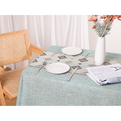 Rustic Tablecloth Cotton Linen Waterproof Table Cover With Tassels 55" X 79"
