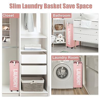 Laundry Basket With Wheels, Clothes Hamper With Handle For Corner Dorm