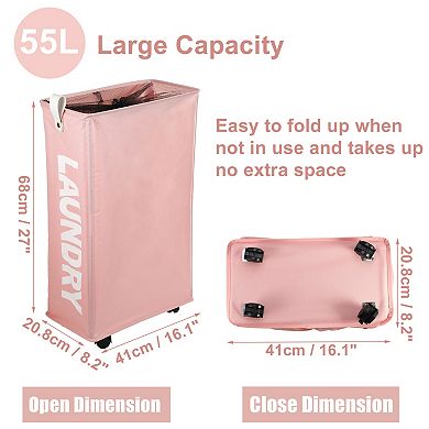 Laundry Basket With Wheels, Clothes Hamper With Handle For Corner Dorm
